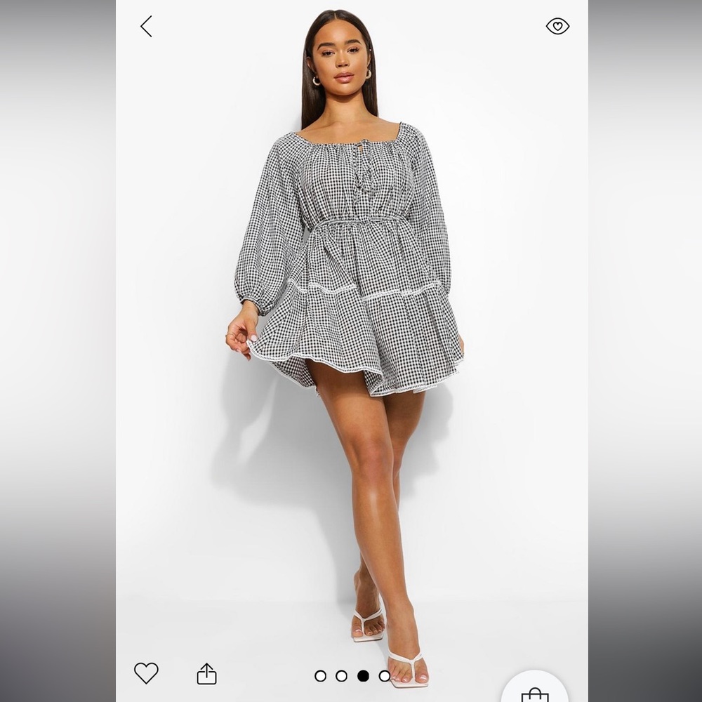 Gingham Square-Neck Mini Dress - Black/White